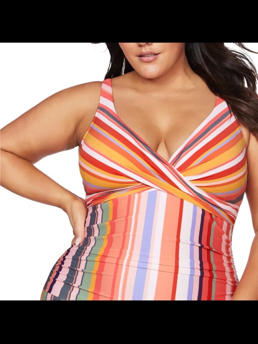 Plus Size Multicolor Stripe One-Piece Swimsuit
